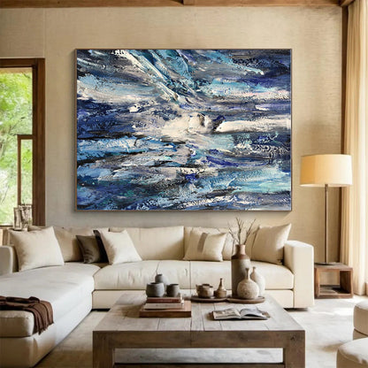 Cool Abstract Paintings Blue, Gray, and White Textured Abstract Art PT755