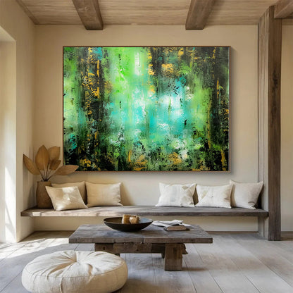 Hand-Painted Green, Turquoise & Gold Abstract Forest Art HPS161