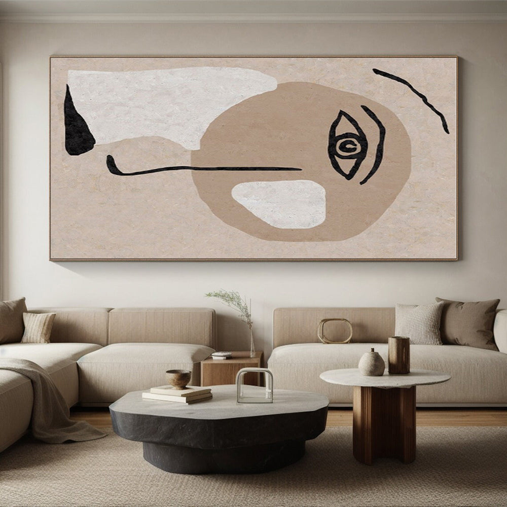 Unique Abstract Art Beige, Black, and White Facial Abstract Art PT702