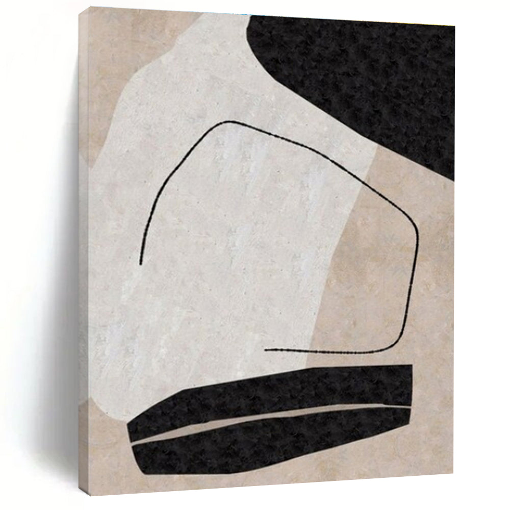 Handmade Art Black, Beige, and White Organic Abstract Art PT700