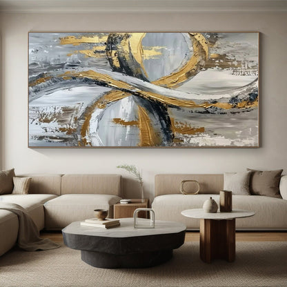 Unique Abstract Art Gold, Gray, and White Circular Abstract Art PT734