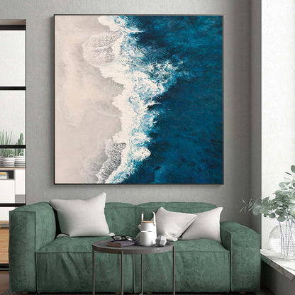 Unique Abstract Art Blue, White, and Beige Textured Sea Abstract Art PT774