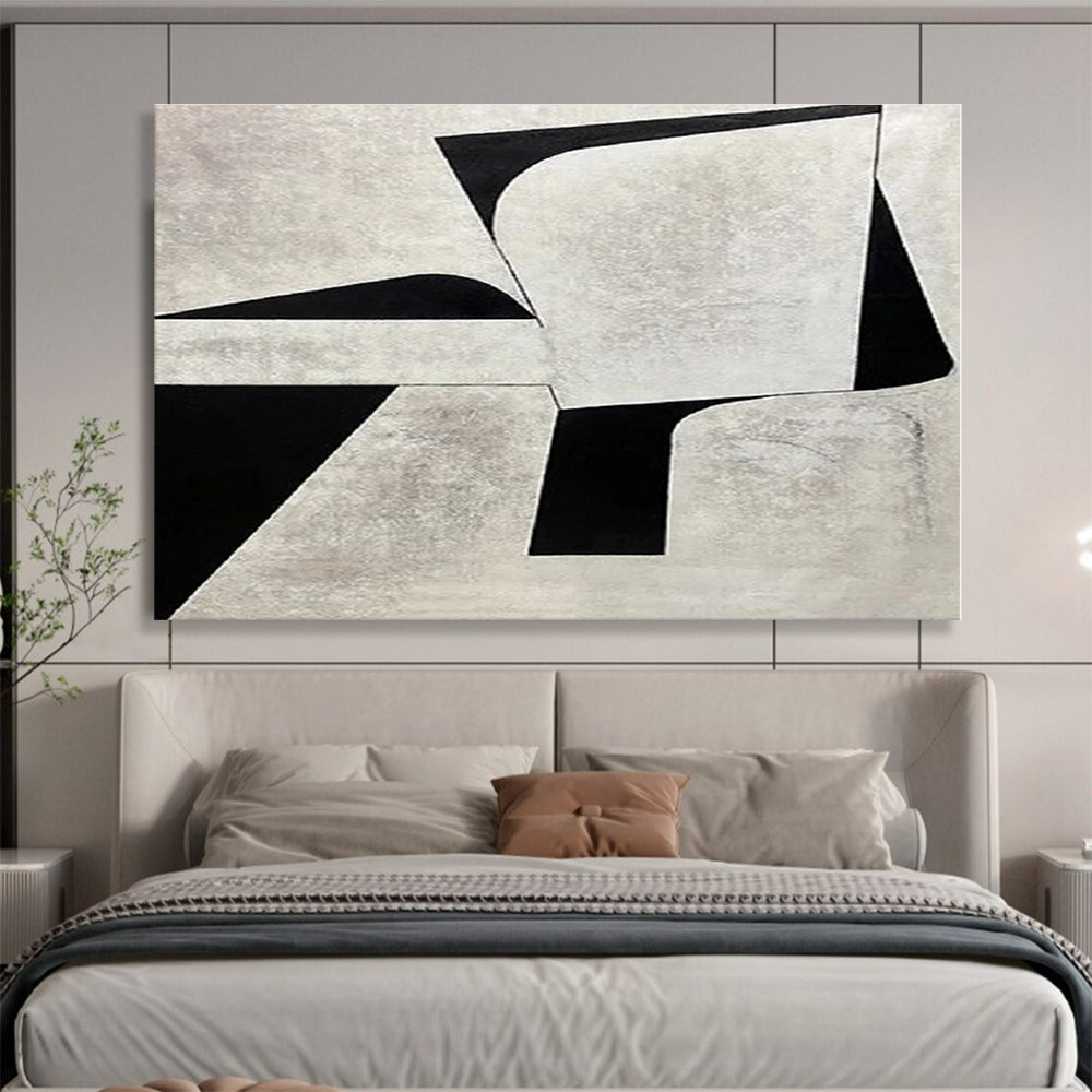 Handmade Art Black & White Geometric Abstract Painting On Canvas HPS117