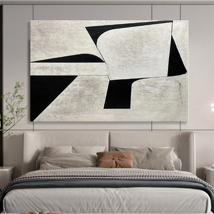Handmade Art Black & White Geometric Abstract Painting On Canvas HPS117