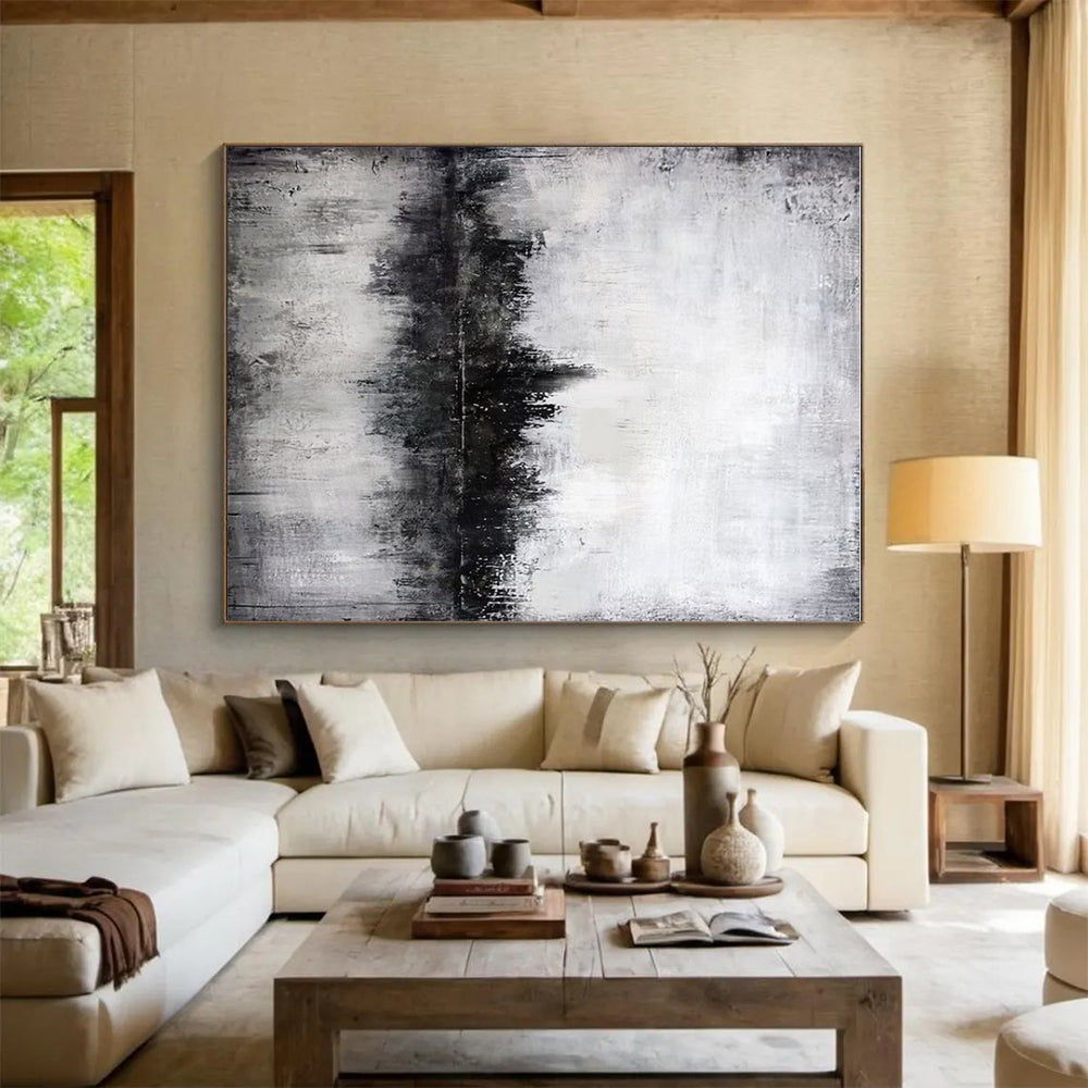 Acrylic Modern Art Paintings Black, White, and Gray Textured Landscape Abstract Art PT704