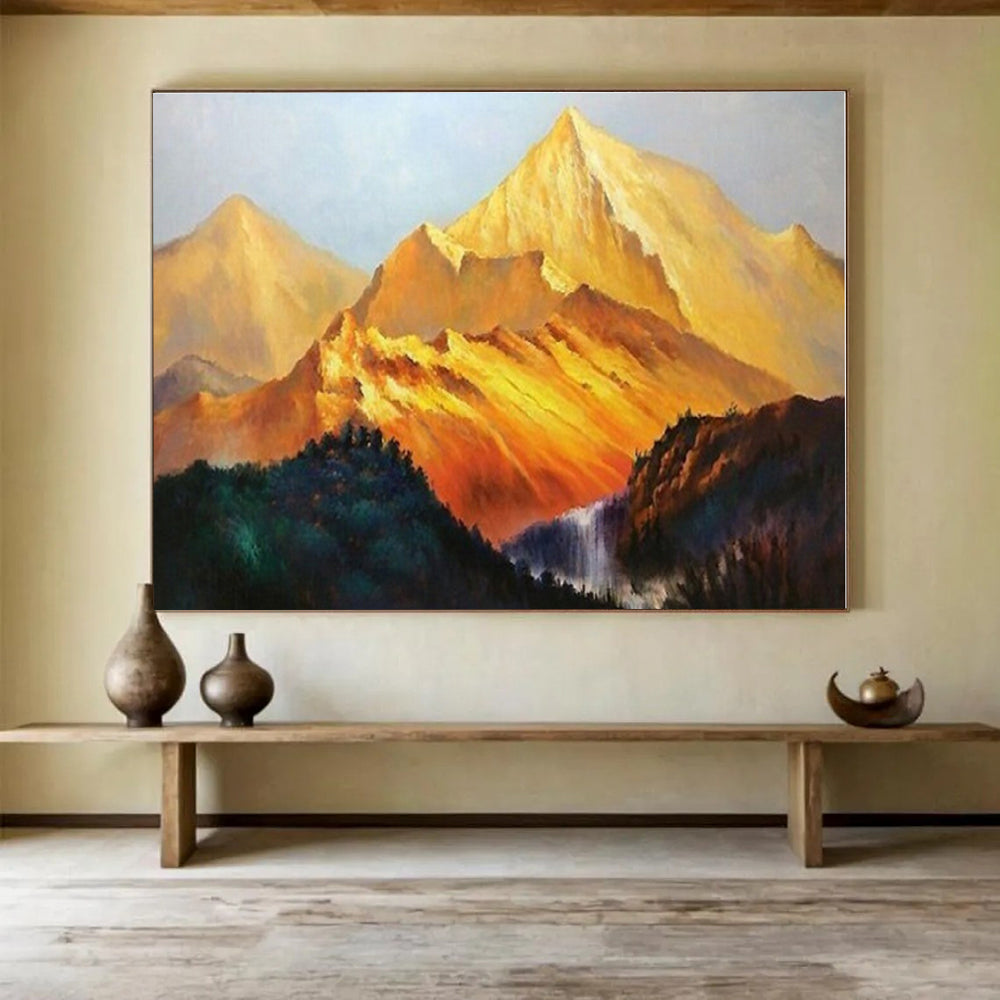 Hand Painted Art Golden Mountain Landscape Painting On Canvas HPS104