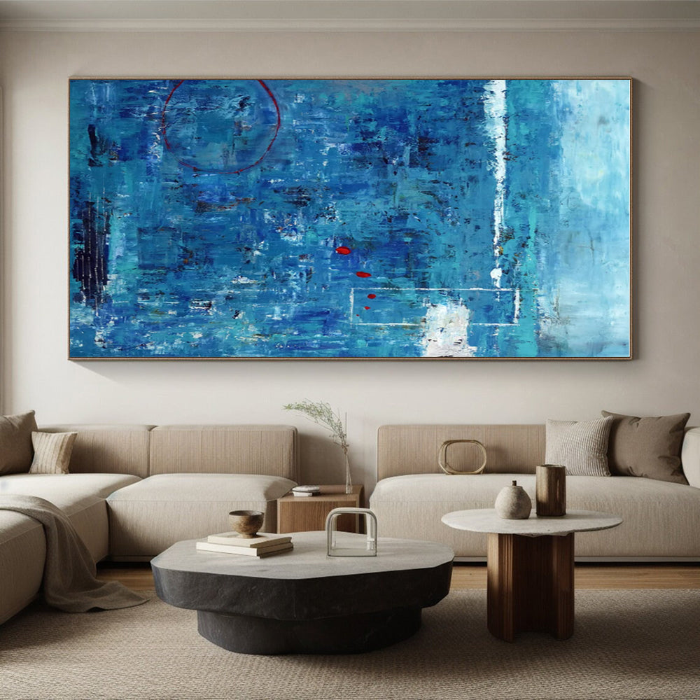 Hand-Painted Blue and Red Textured Abstract Art PT824