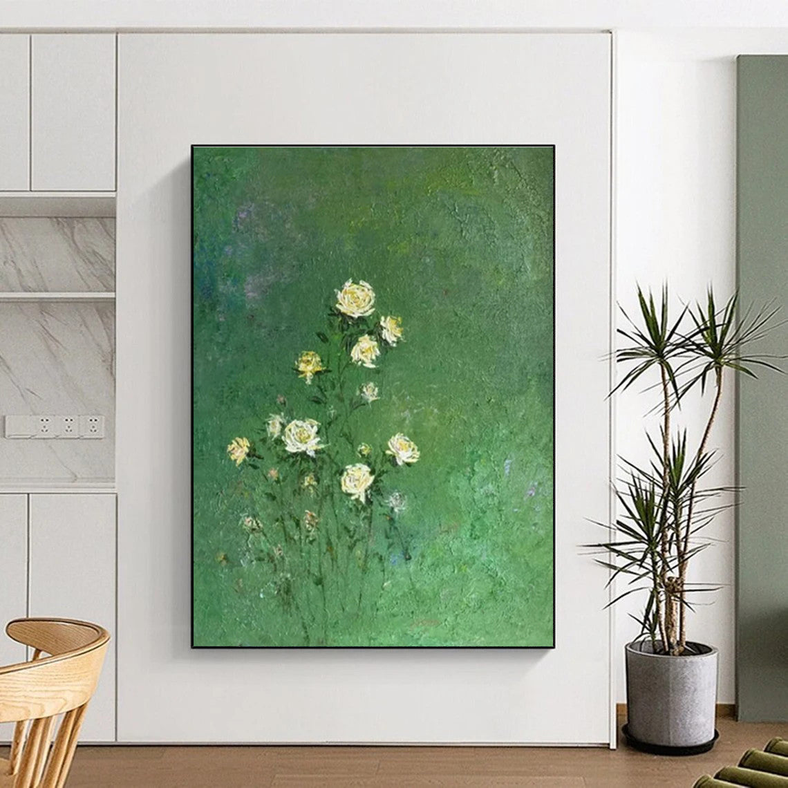 Hand-Painted Green & Yellow Floral Abstract, Paintings For House DPS504