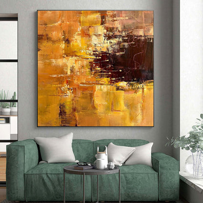 Large Painting In Living Room Orange Brown Abstract Expressionist Oil Painting PT350