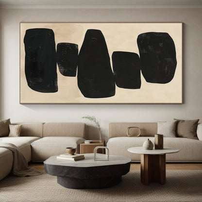 Unique Abstract Art Beige Black Stacked Shape Art PT375