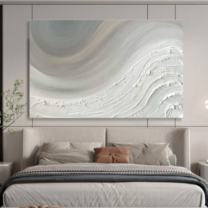 Huge Size White and Gray Textured Abstract Wave Art HPS343