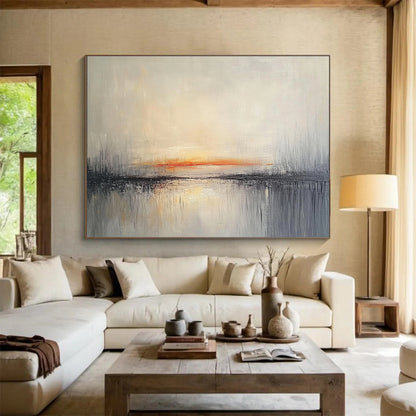 Minimalist Canvas Art Gray, Orange & White Textured Landscape Abstract Painting HPS272