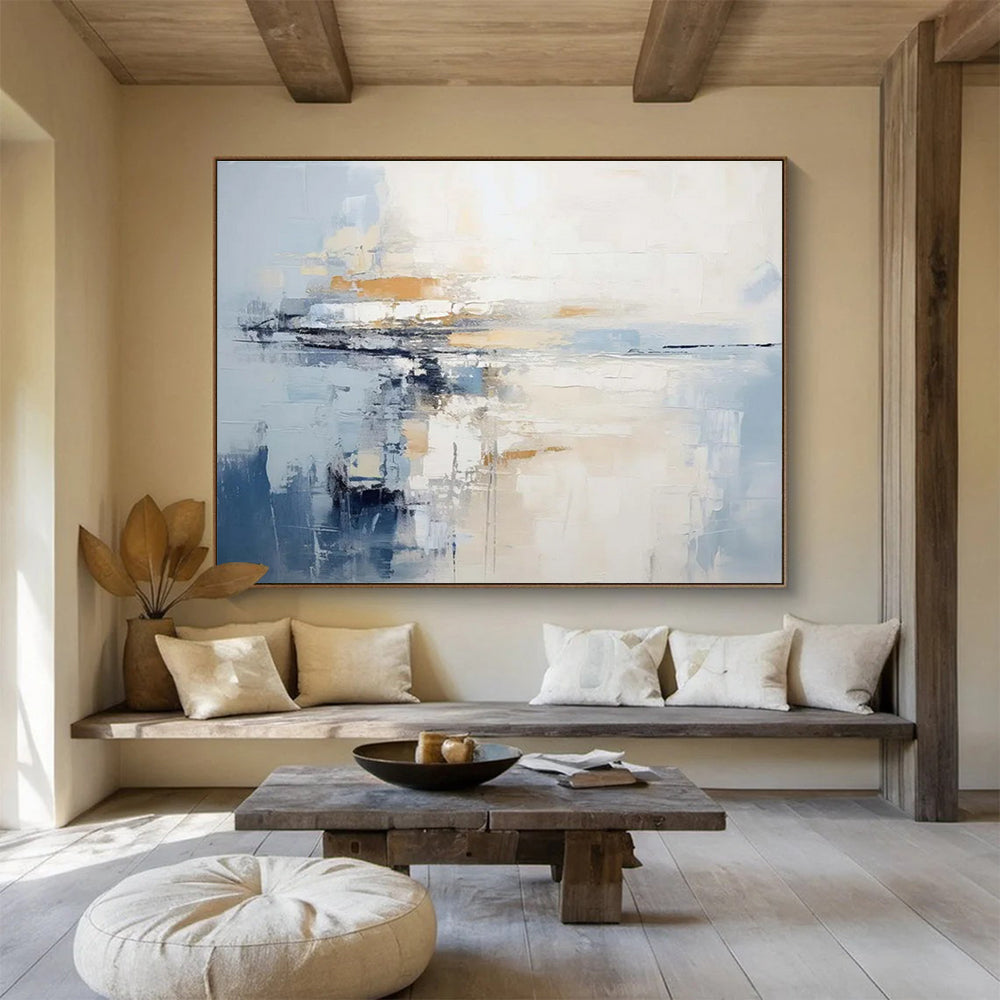 Large Size Blue & Beige Abstract Coastal Reflection Art HPS206