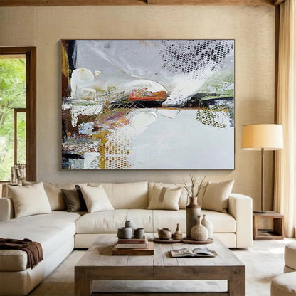 Huge Size Multicolor Abstract Painting with Dotted and Textured Layers, Oversized Abstract Wall Art PT217