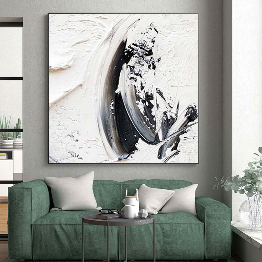 Minimalist Canvas Art Black and White Textured Abstract, Modern Art Acrylic PT560