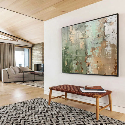 Modern Art Acrylic Green & Beige Abstract Textured Art HPS214