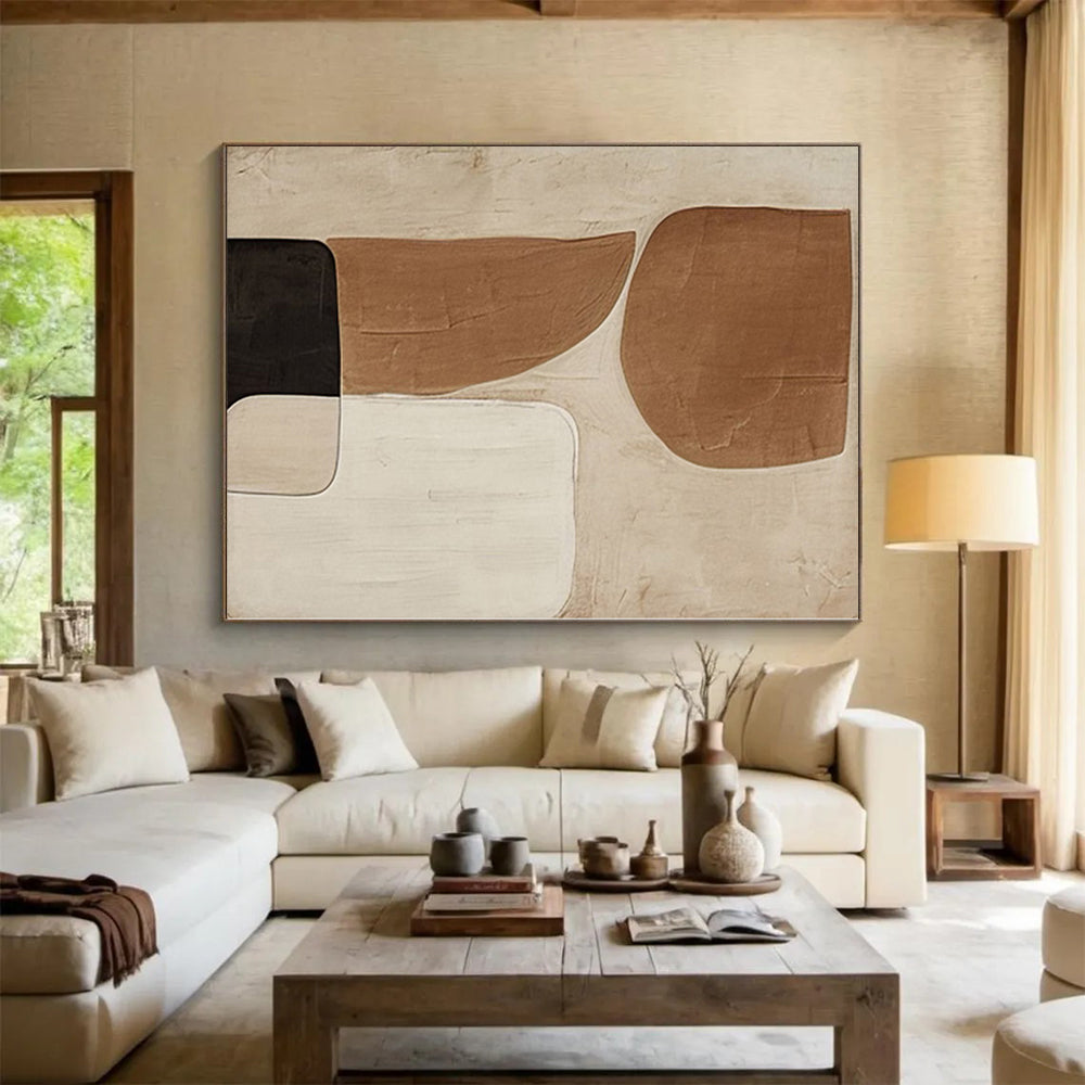 Modern Art Acrylic Brown, Beige & Black Geometric Abstract Painting On Canvas PT079