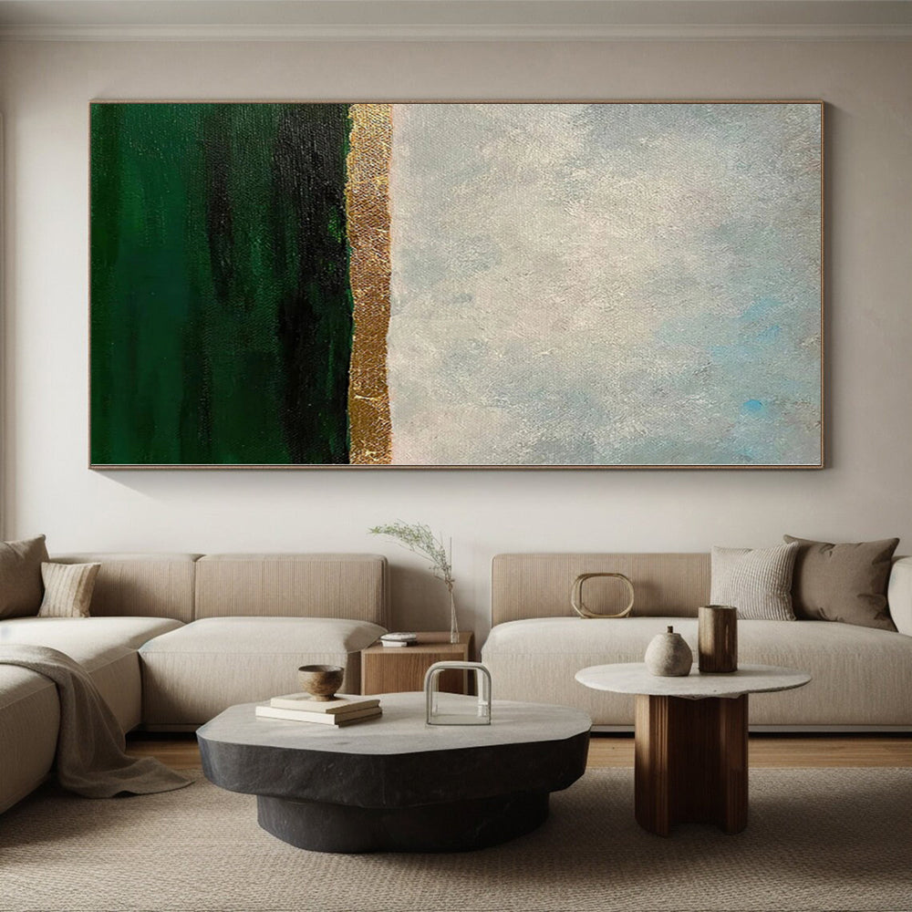 Unique Abstract Art Green, Gold & Gray Textured Abstract Painting On Canvas PT045