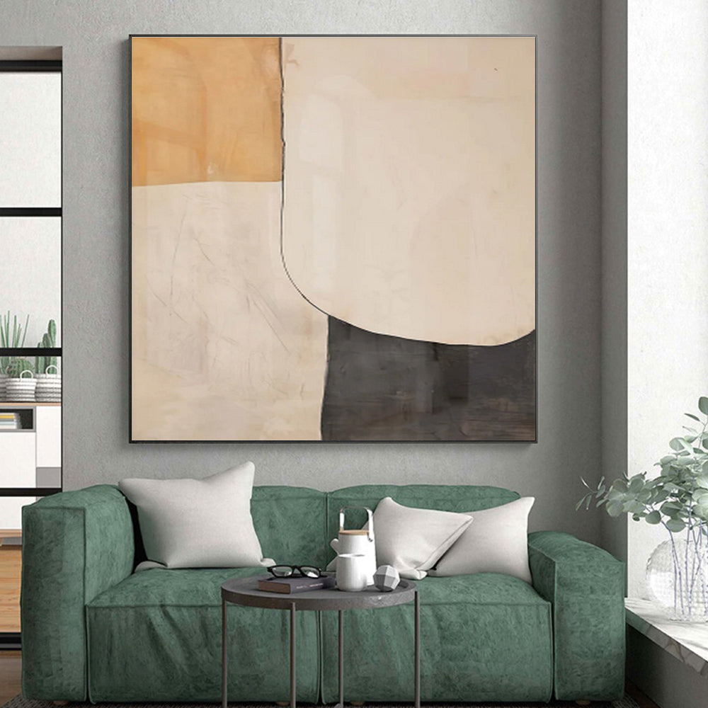 Minimalist Canvas Art Beige Gray Geometric Abstract Artwork PT452