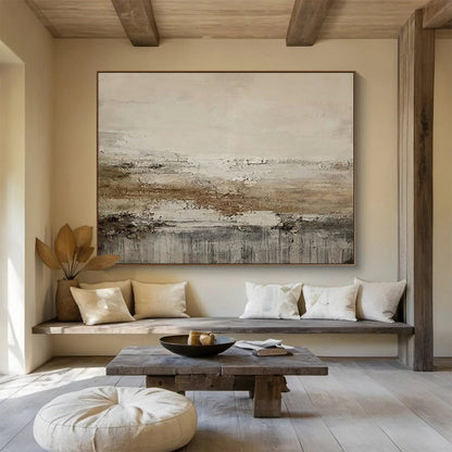 Large Contemporary Wall Art Beige, Brown, and Gray Textured Abstract Landscape Art HPS376