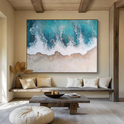 Unique Abstract Art Teal, White & Beige Textured Coastal Abstract Painting HPS290