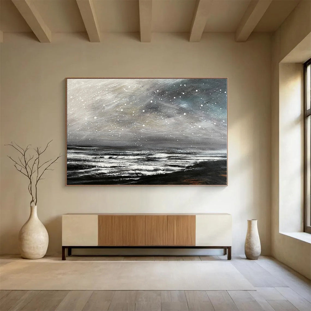 Handmade Art Monochrome Starry Sea Abstract On Canvas HPS039