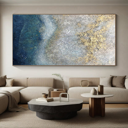 Huge Size Textured Gray and Gold Abstract Painting, Oversized Abstract Wall Art PT005