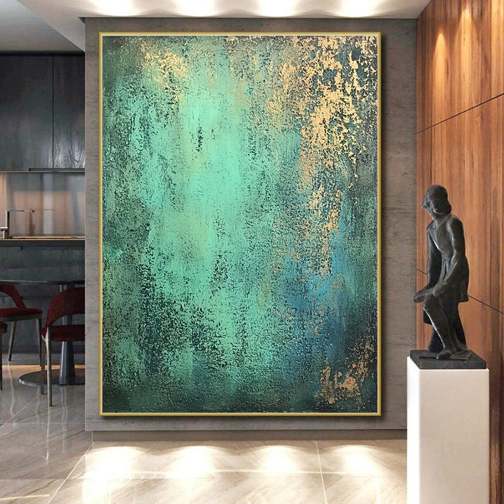 Affordable Large Abstract Wall Art, Teal Gold Abstract Textured Art PT178