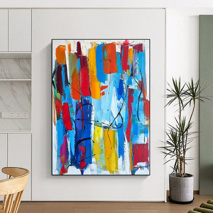 Hand-Painted Multicolor Abstract Energetic Composition, Acrylic Modern Art Paintings PT540