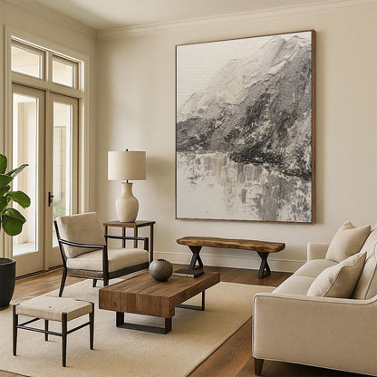 Hand Painting Gray and White Textured Mountain Landscape Abstract Art PT721