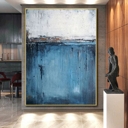 Handmade Art Blue & Gray Textured Abstract Painting On Canvas PT094