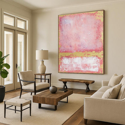 Hand-Painted Pink, Gold & White Abstract Color Block, Paintings For House DPS514
