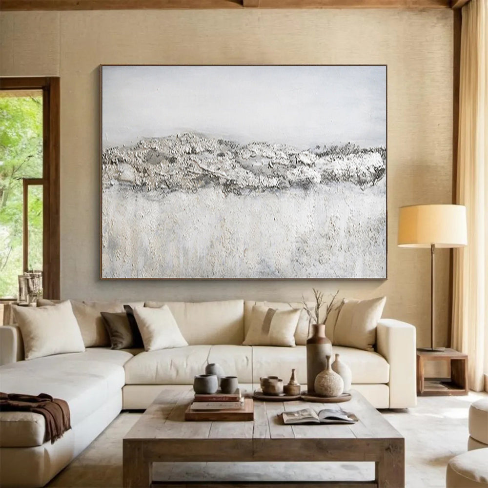 Oversized Abstract Wall Art Gray & White Textured Landscape Art HPS229
