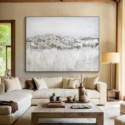 Oversized Abstract Wall Art Gray & White Textured Landscape Art HPS229