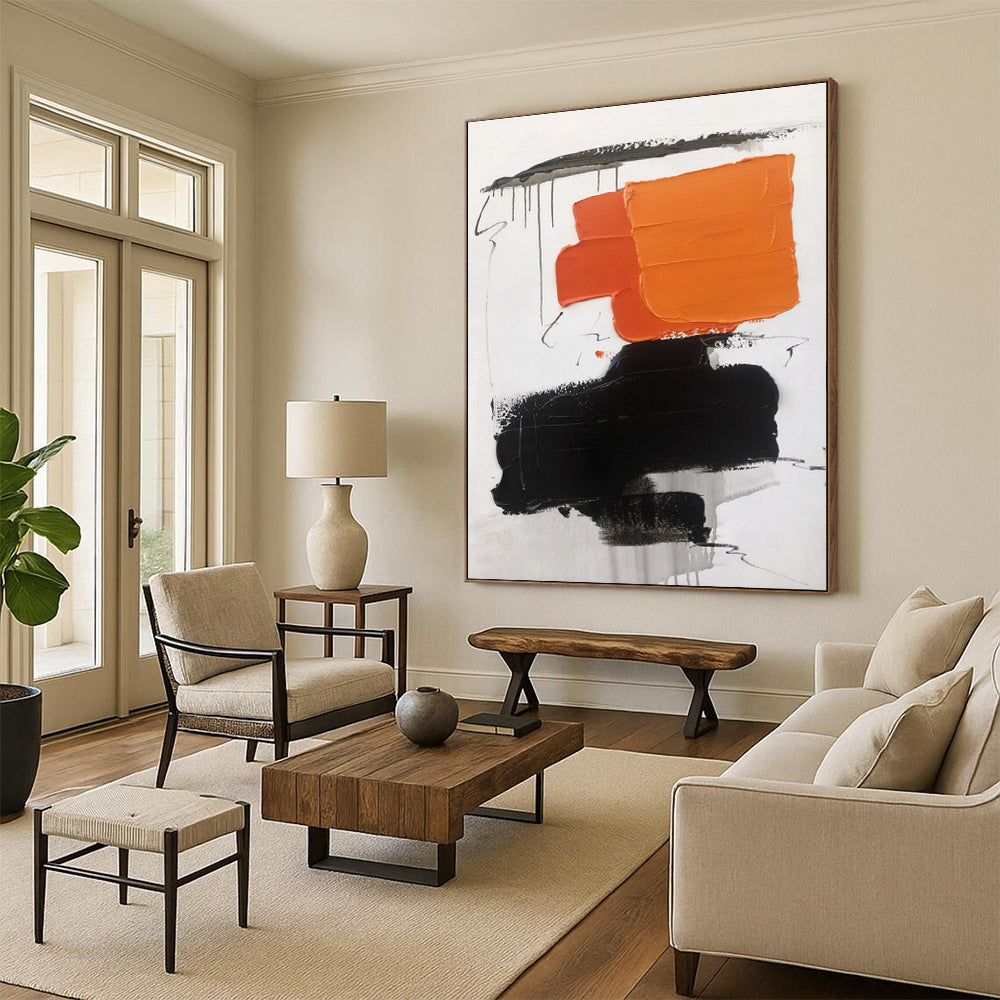 Acrylic Modern Art Paintings Orange Black Abstract Geometric Artwork PT464