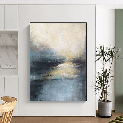 Acrylic Modern Art Paintings Blue, Gray, and Gold Textured Landscape Abstract Art PT713