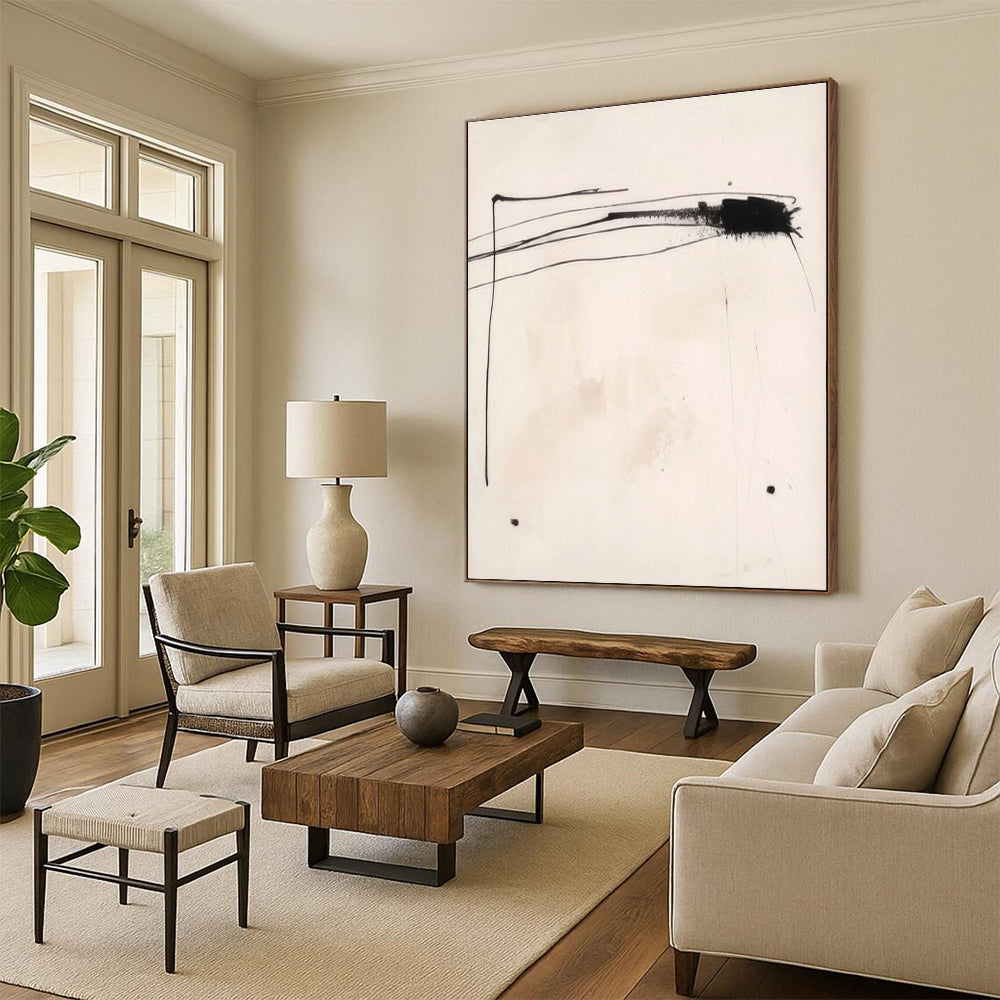 Minimalist Canvas Art Black and White Linear Abstract Art PT663