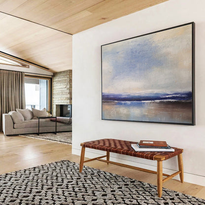 Hand-Painted Blue & Beige Abstract Coastal Scene Art HPS191