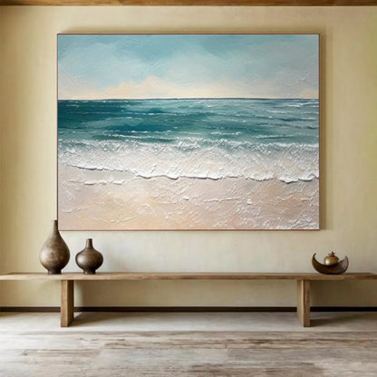 Modern Art Acrylic Teal & Beige Abstract Coastal Beach Art HPS199