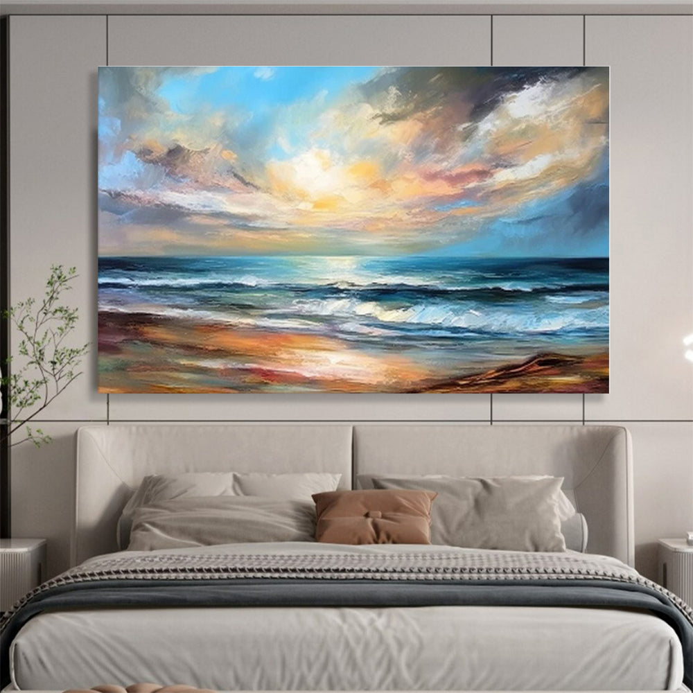 Hand-Painted Colorful Sunset Sea Landscape Abstract On Canvas HPS051