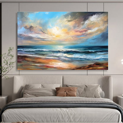 Hand-Painted Colorful Sunset Sea Landscape Abstract On Canvas HPS051