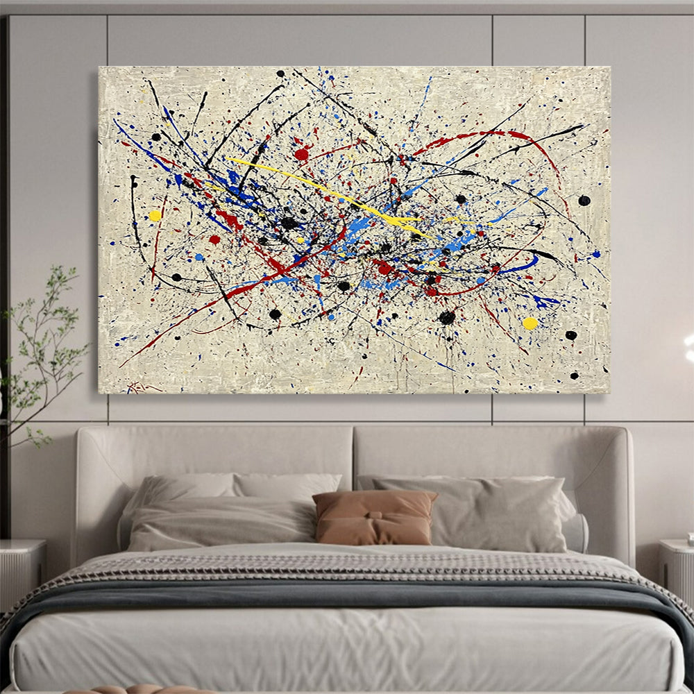 Hand-Painted Multicolor (Red, Blue, Yellow, Black) Splatter Abstract Acrylic Painting HPS251