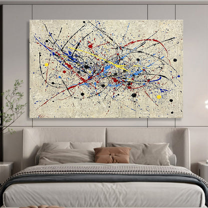 Hand-Painted Multicolor (Red, Blue, Yellow, Black) Splatter Abstract Acrylic Painting HPS251