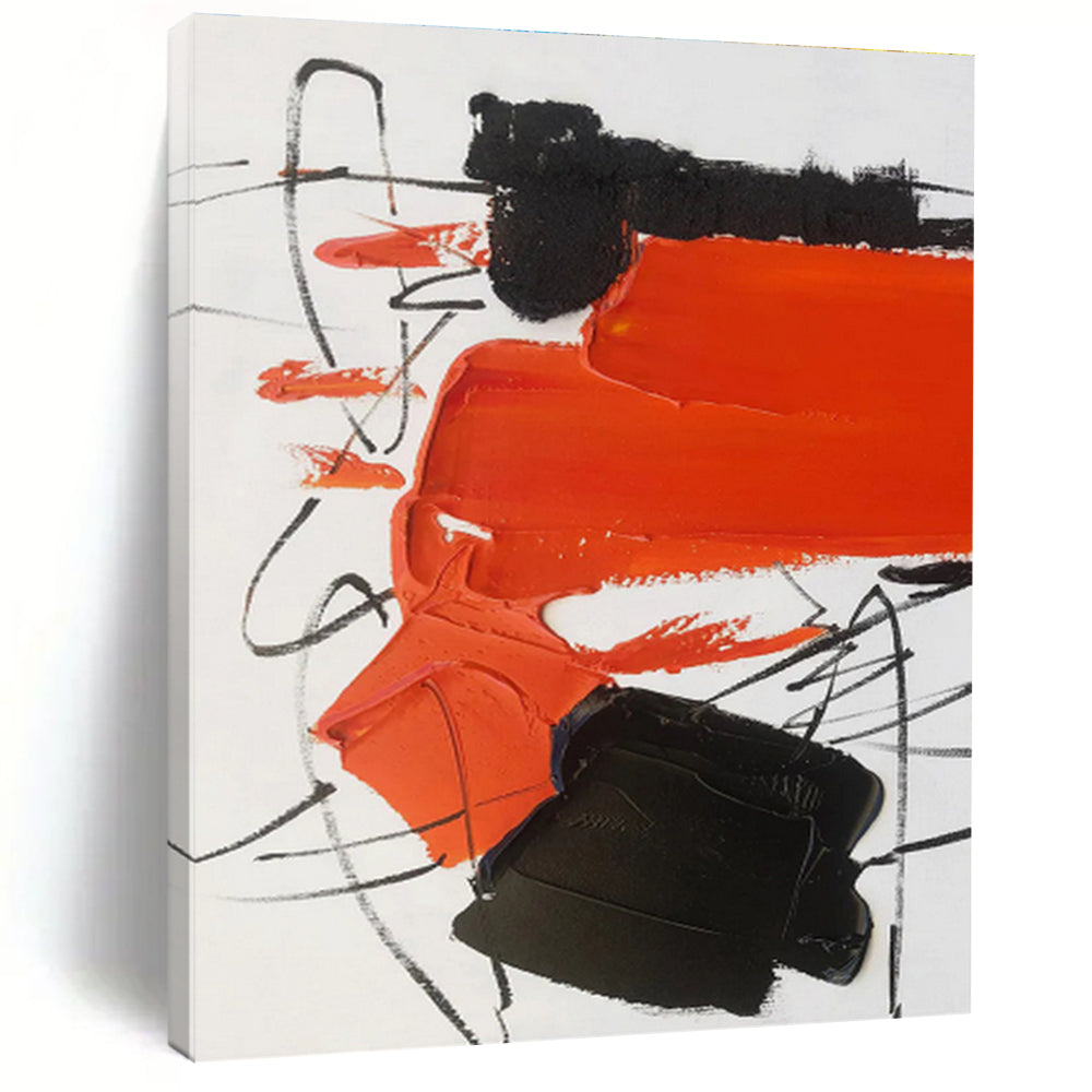 Oversized Abstract Wall Art Orange Black White Abstract Expressionist Art PT477