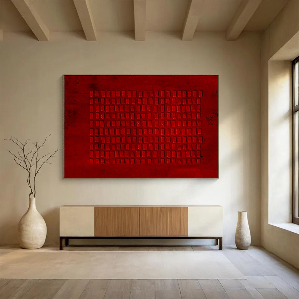 Gaint Canvas Art Red Textured Geometric Abstract Art HPS382
