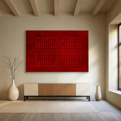 Gaint Canvas Art Red Textured Geometric Abstract Art HPS382