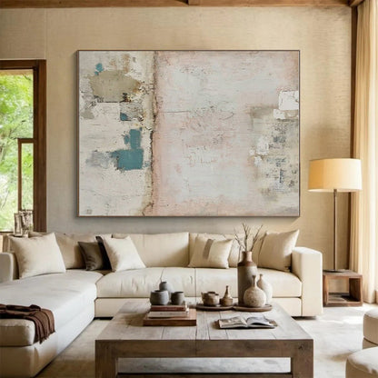 Handmade Art Soft Pink and Teal Textured Abstract Art PT624