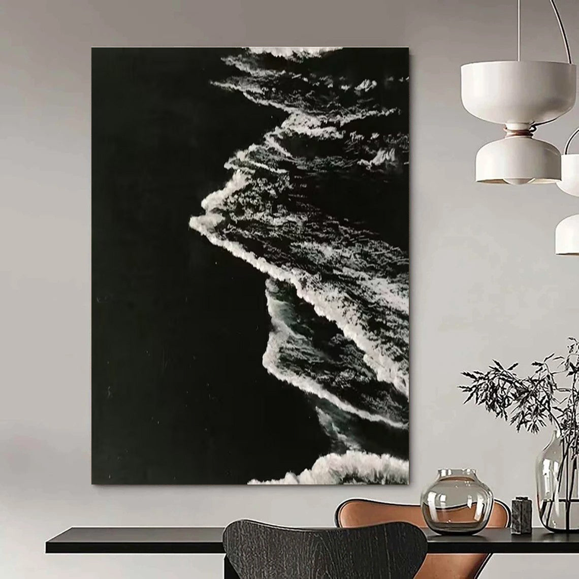 Minimalist Canvas Art Black and White Abstract Wave Painting DPS454