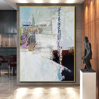 Handmade Art with White, Black, Brown, and Blue Textured Abstract Composition, Paintings For House PT214