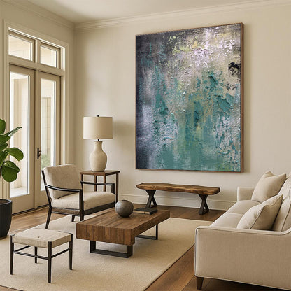 Unique Abstract Art Teal, Green, and Gray Textured Abstract Art PT783